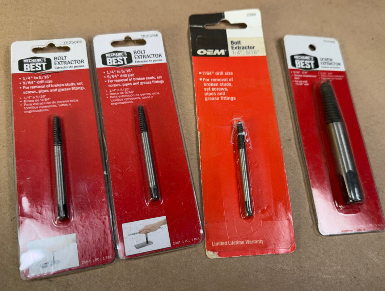 Lot of 4 OEM Bolt Extractors, 1/4″ to 5/16″ & 9/16″ to 3/4 TR25066 TR25169