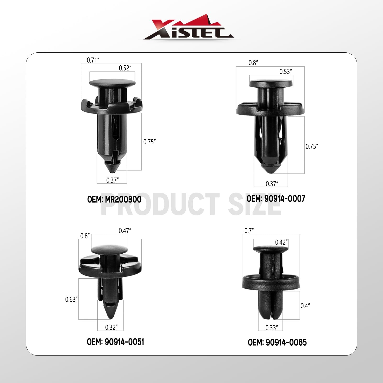 Xislet 121pcs Plastic Rivets Clips 7mm 8mm 9mm 10mm One Size, Black