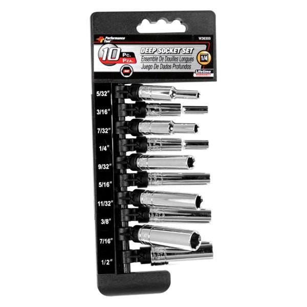 Performance Tool 1/4″ Drive 6-Point SAE Deep Socket Set 10 Pieces