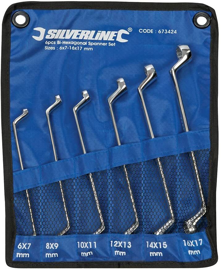 Silverline Deep Offset Chrome Plated Ring Spanners Set 6pce 6 -17mm in Pouch
