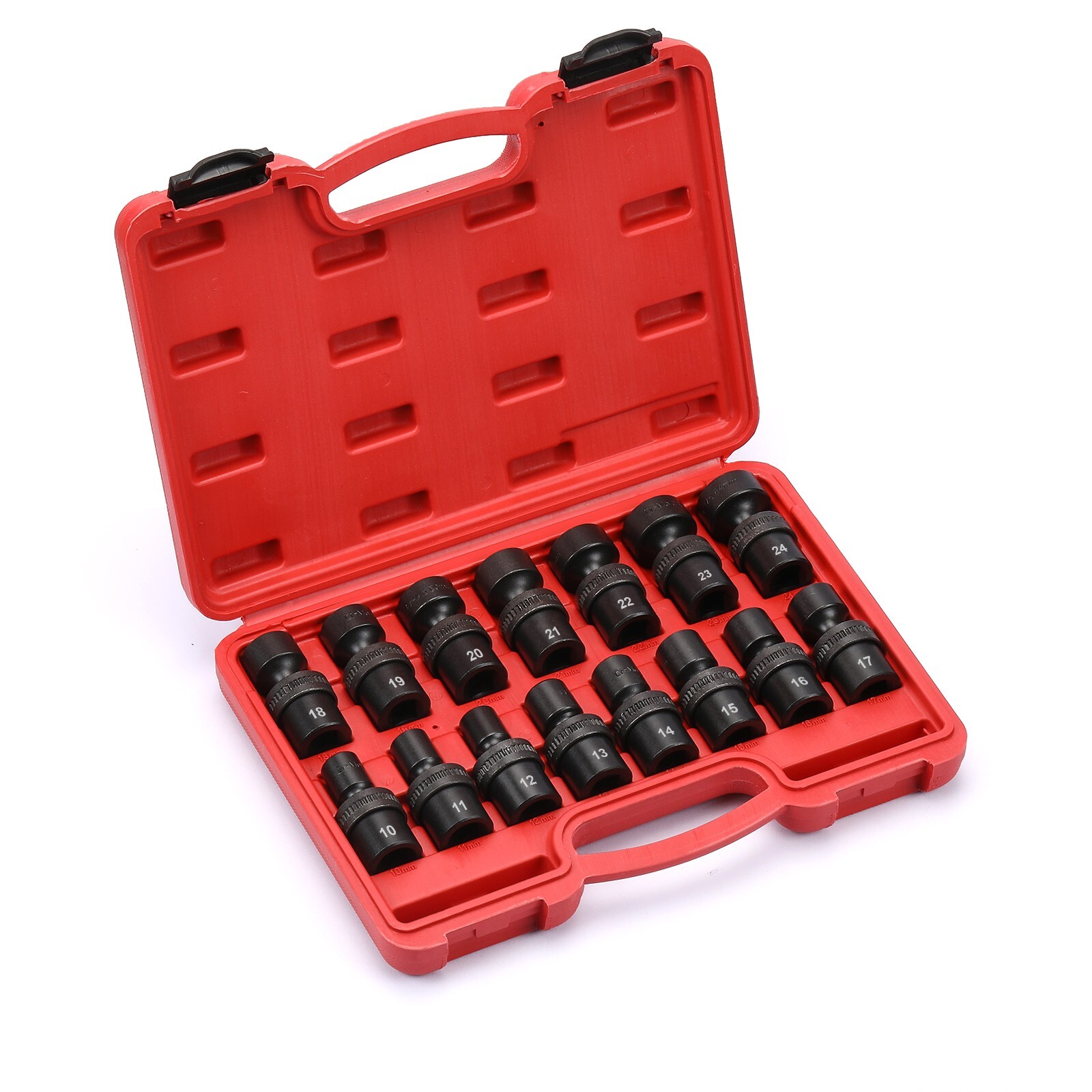 15 Piece 1/2″ Drive 6 Point Universal Flex Impact Socket Set, Metric, 10mm- 24mm