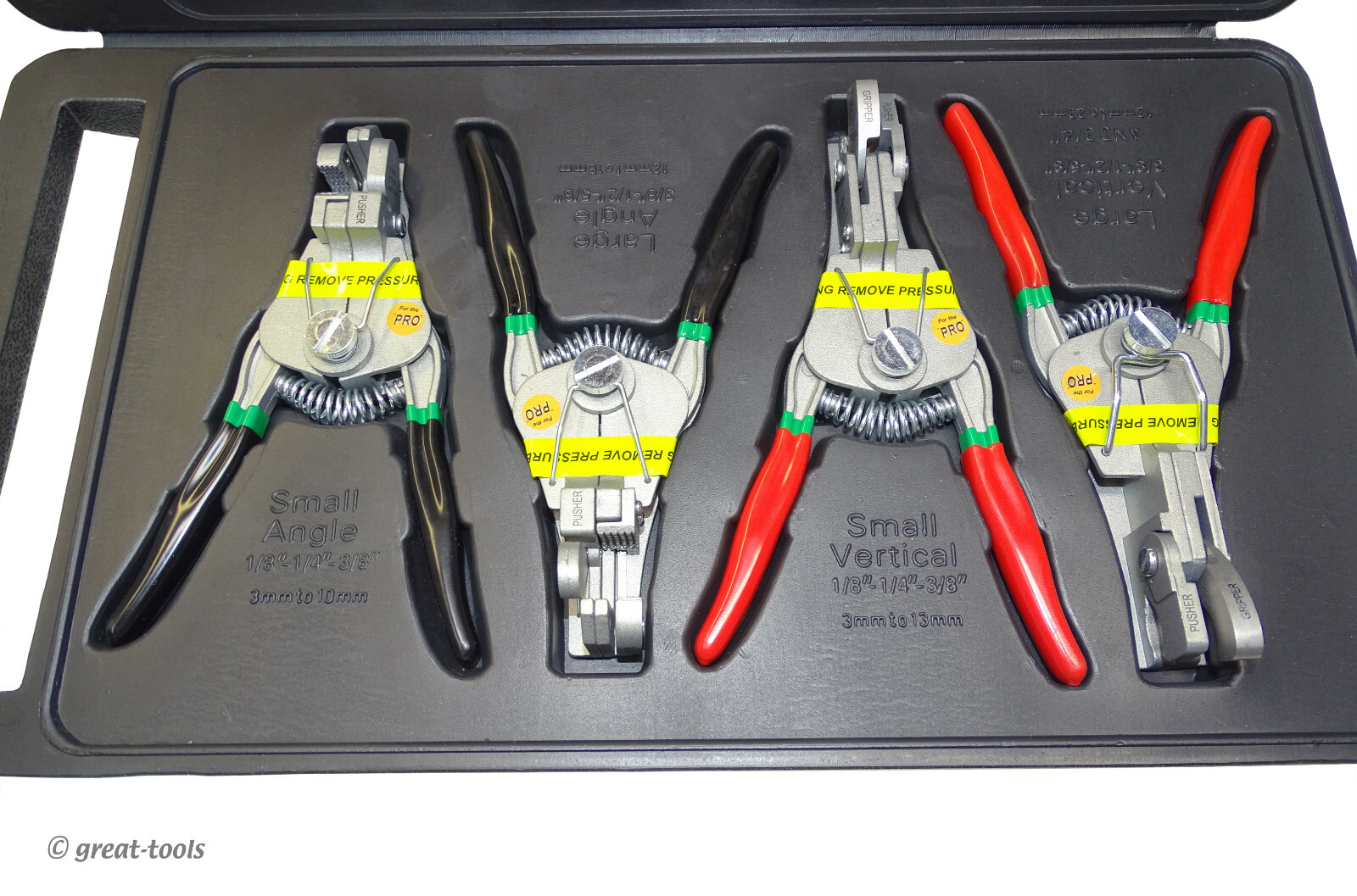 4-PC QUICK RELEASE PLIERS TOOL SET – hose, push lock fittings, fuel filter, PVC