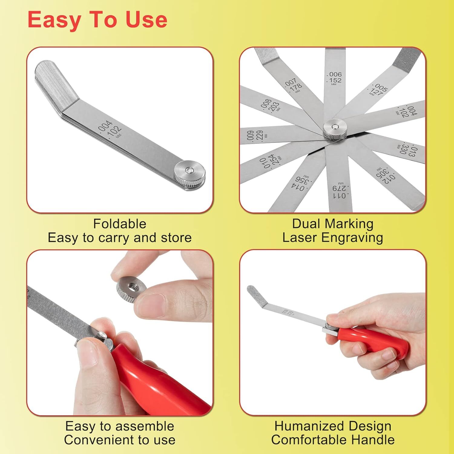 A308 Offset Valve Tappet Gauge 11-Blade Feeler Gauge Kit Sizes 0.004″ to 0.014″