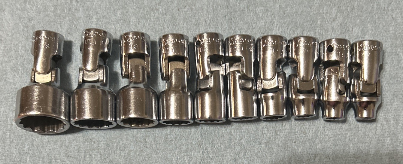 VTG Snap On 1/4 Dr 10pc TMU Swivel Flex Sockets 3/16” Thru 9/16” 12pt USA