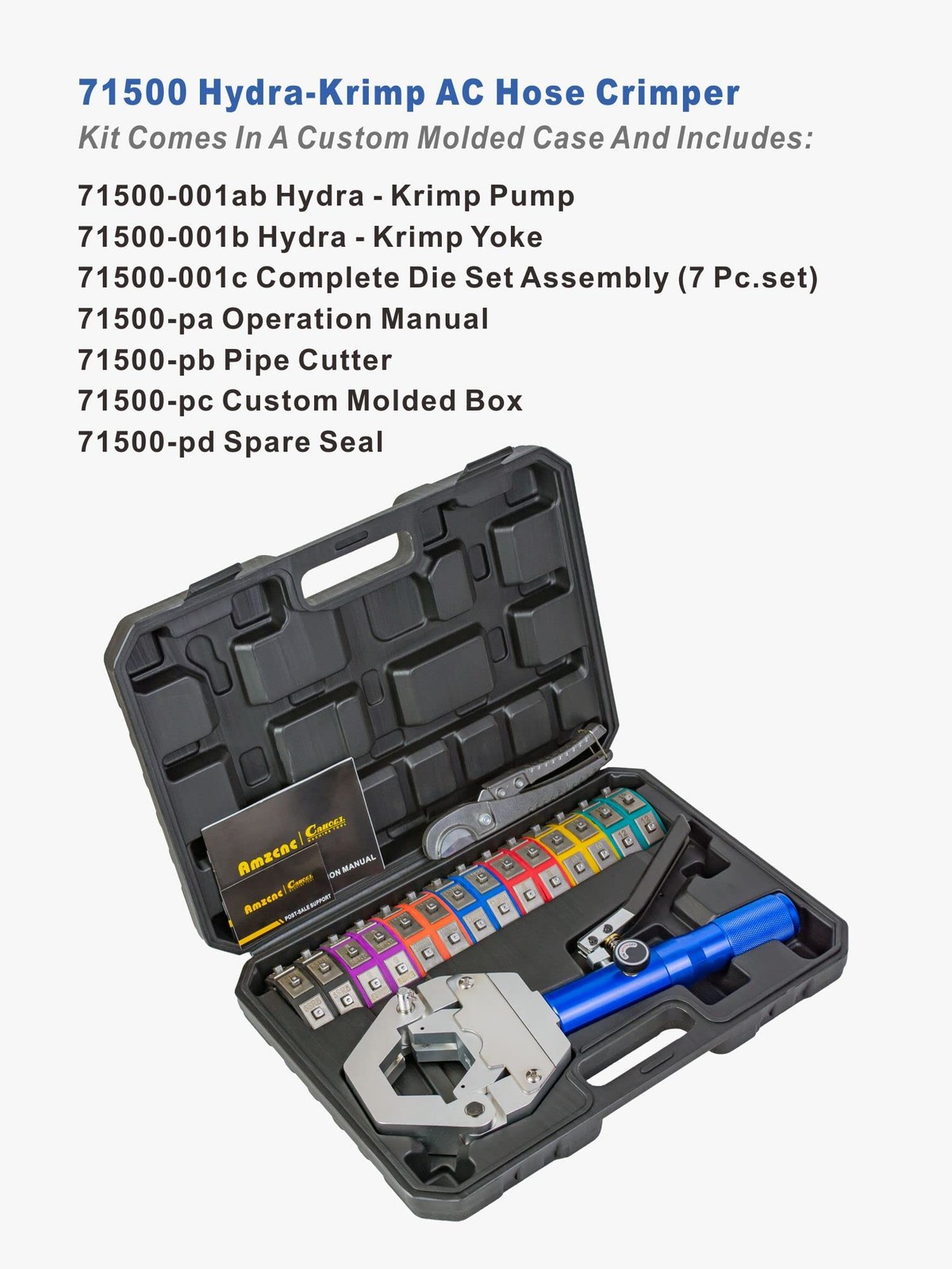 AMZCNC 71500 Hydraulic A/C Hose Crimper Kit – Handheld Crimping Tool Set Blue
