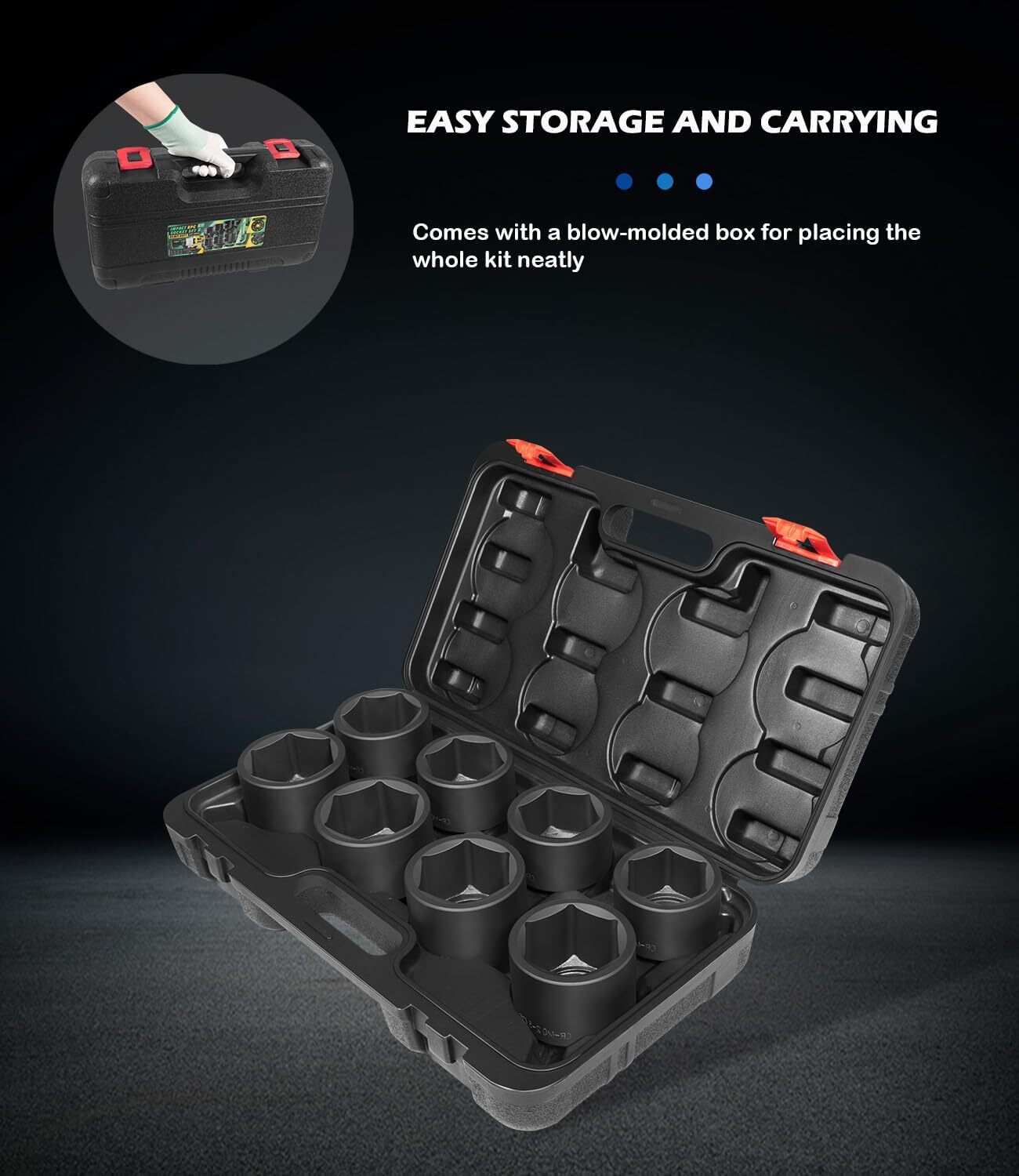 3/4″ Drive Spindle Axle Nut Impact Large Socket Set Sizes 2-1/16in to 2-1/2in
