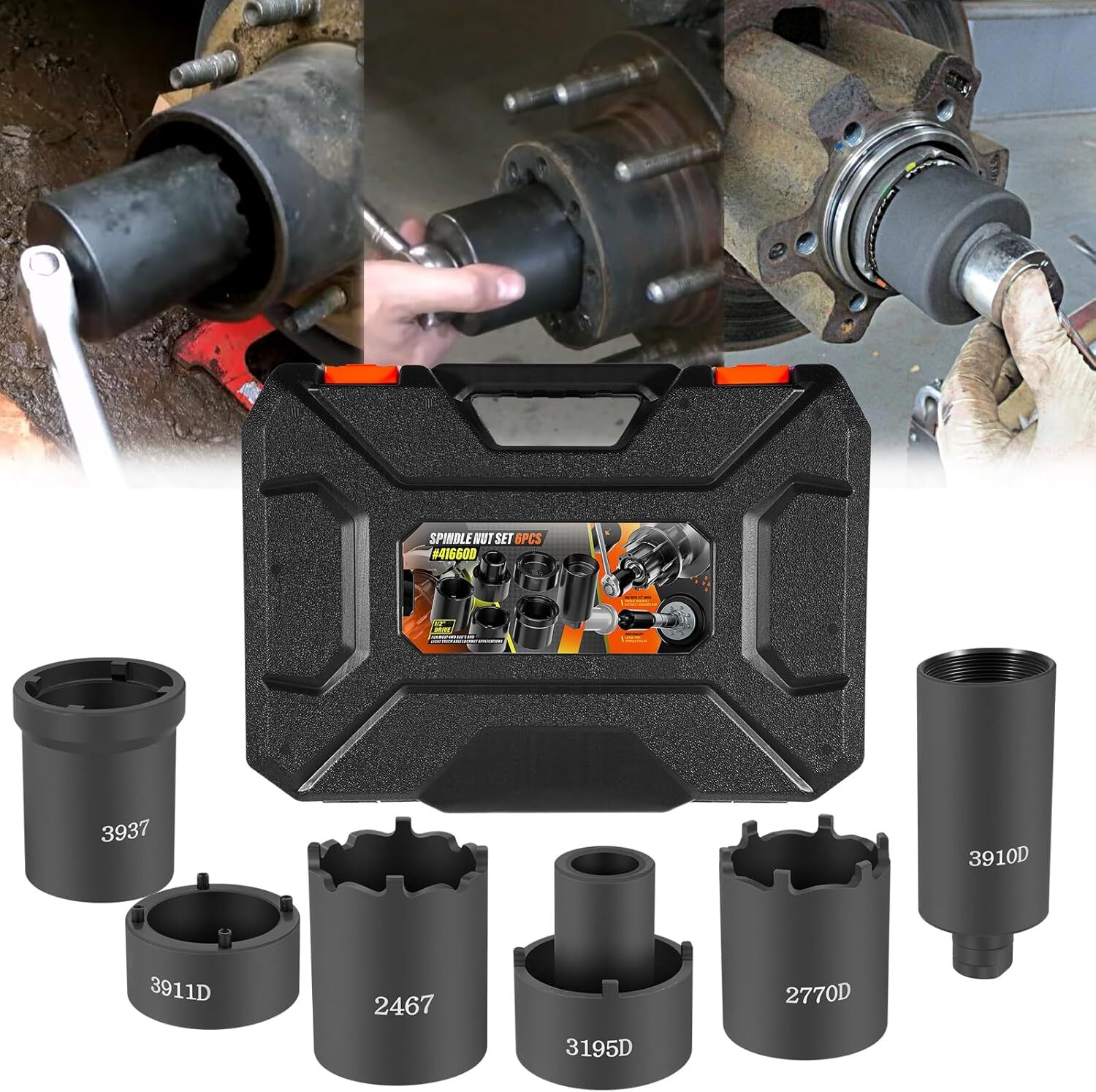 6 Pack Spindle Nut Socket Set 41660D 4WD Axle Hub Lock Nut Socket Remover Puller