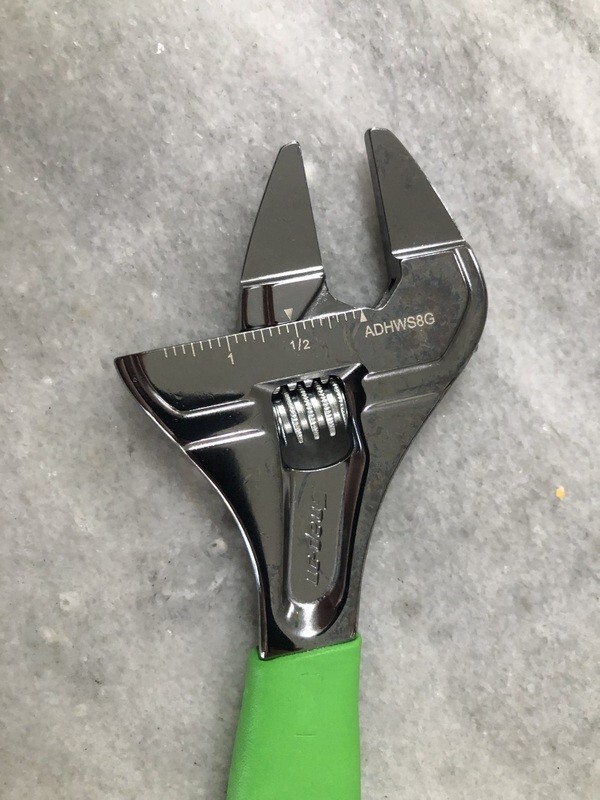 NEW Snap-On Green 8» SLIM ADJUSTABLE WRENCH Smooth Jaw ADHWS8G