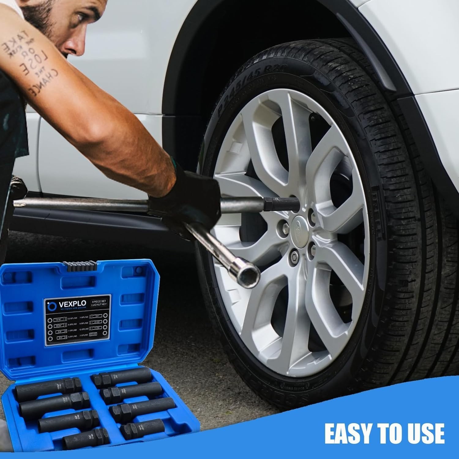 8-Piece Spline Lug Nut Socket Set | SAE & Metric Locking Key for Easy Removal, D