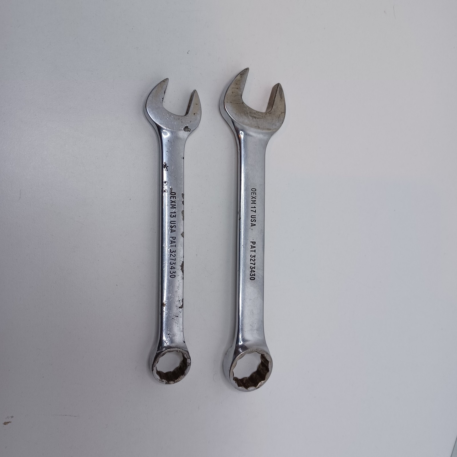 LOT of 2 Snap-on Chrome Open Combo Wrenches OEXM 17 OEXM 13 Vintage