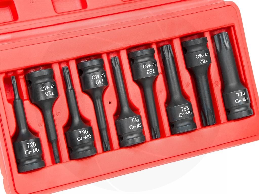 9pcs 1/2inch Drive Long T20-T70 Torx 6pt Star Cr-Mo Impact Wrench Sockets Set