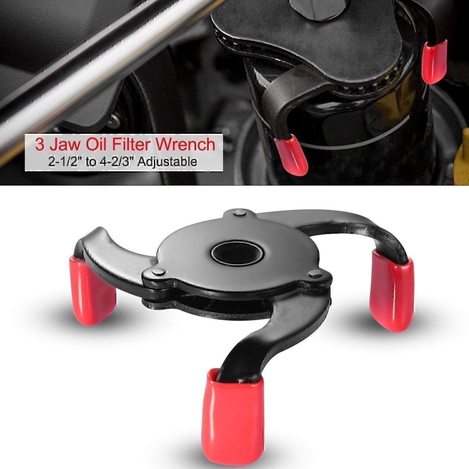 Car 3 Jaw Oil Filter Wrench Adjustable Spanner Remover Tool Universal US