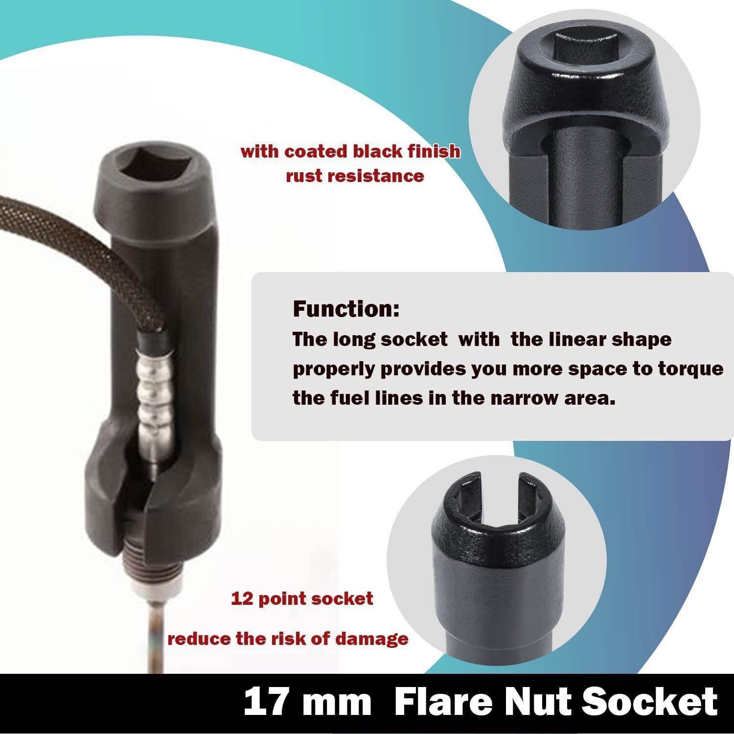 17mm Fuel Injector Line Flare Nut Socket Kit For Ford Power Stroke 6.7L Diesel