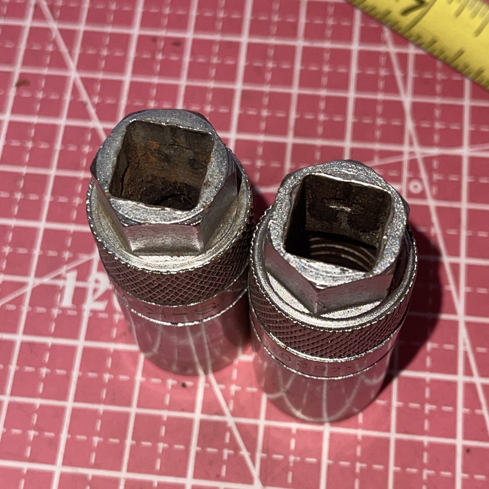 2 Pc S-K Wayne USA 4826 13/16 In SAE 1/2 Drive Spark Plug Socket Set Vintage SK