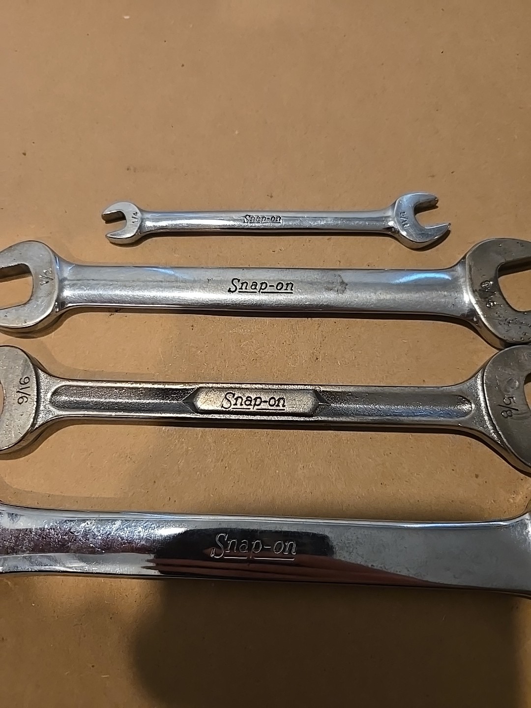 Snap On 1/4″-5/16″,1/2″-9/16″,9/16″-5/8″,5/8″-11/16″ SAE Open End Wrenchs USA