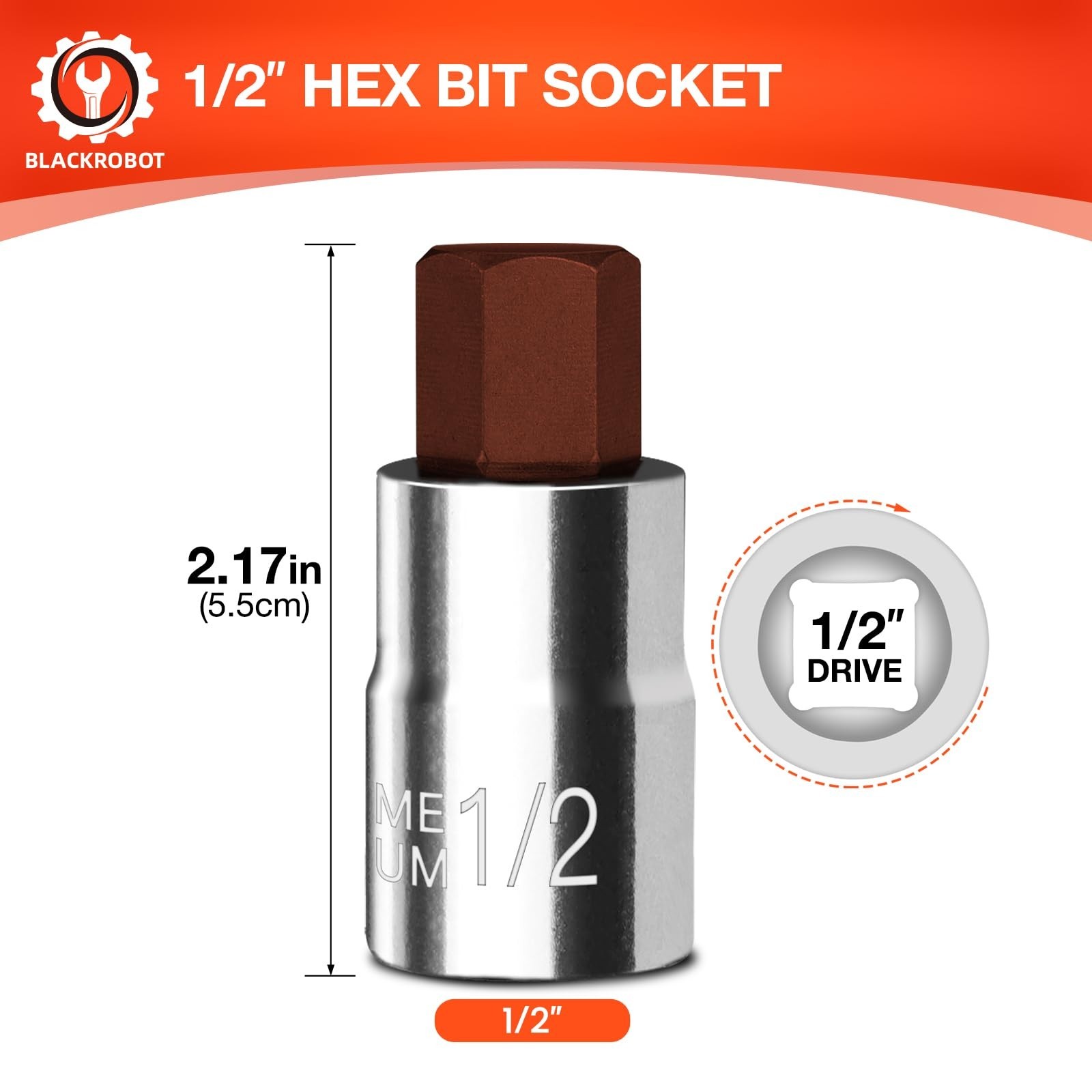 1/2″ Hex Bit Socket – 1/2″ Drive Allen Key Socket, SAE, Polished S2 Steel, Repai