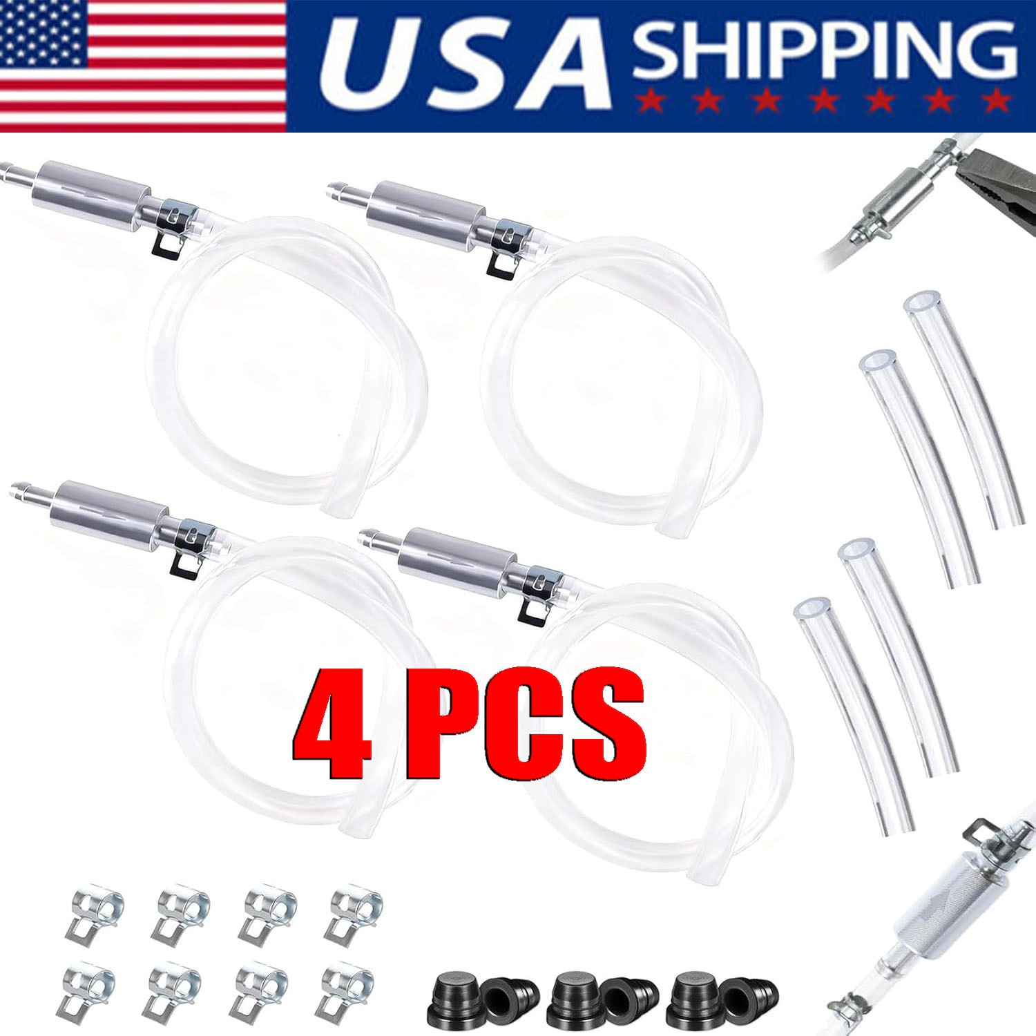 4 PCS Brake Bleeder Hose, One Way Check Valve Tube Bleeding Tool Kit Silver US