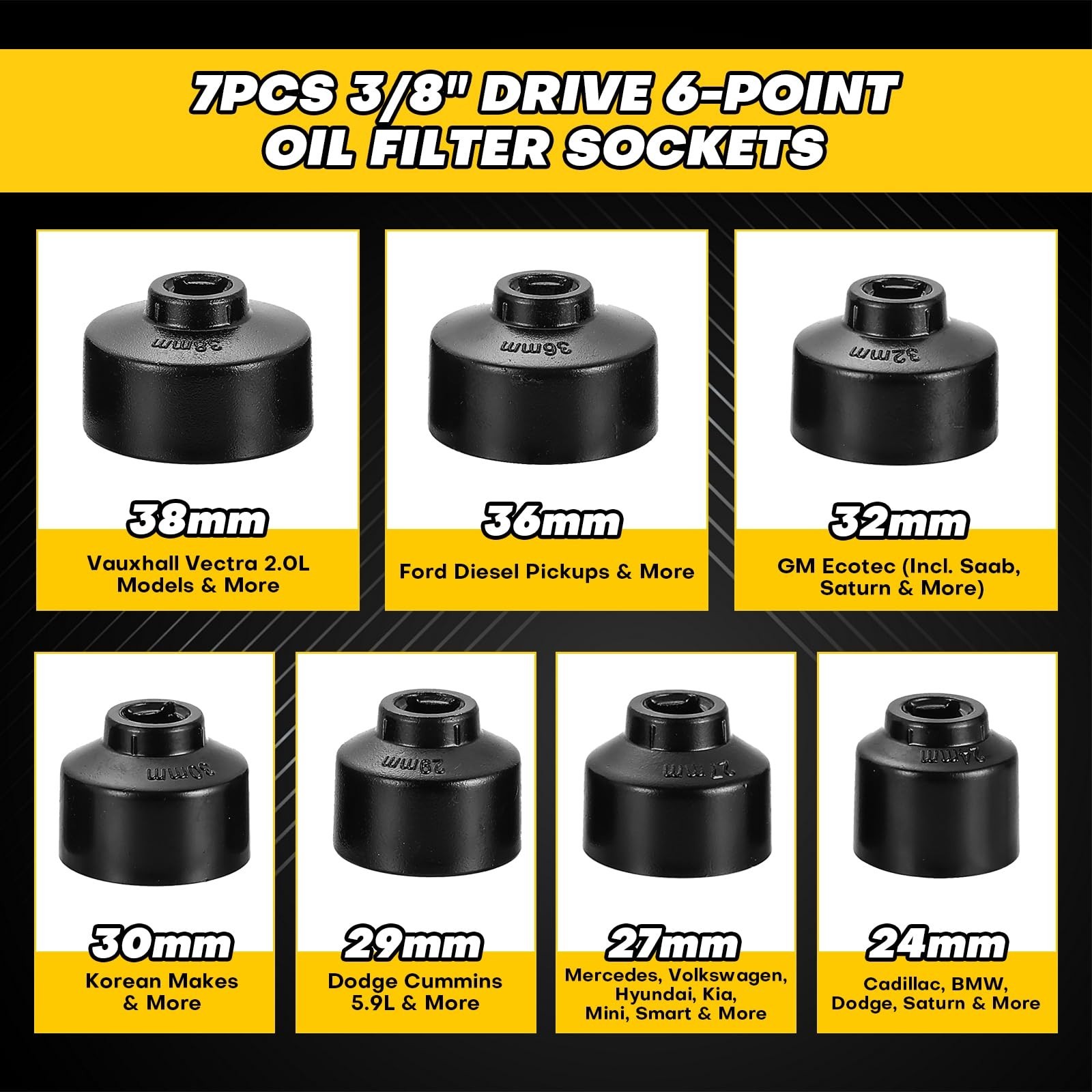 10PCS Metric Oil Filter Wrench Set | 3/8″ Drive Cap Removal Tool Kit for Toyota,