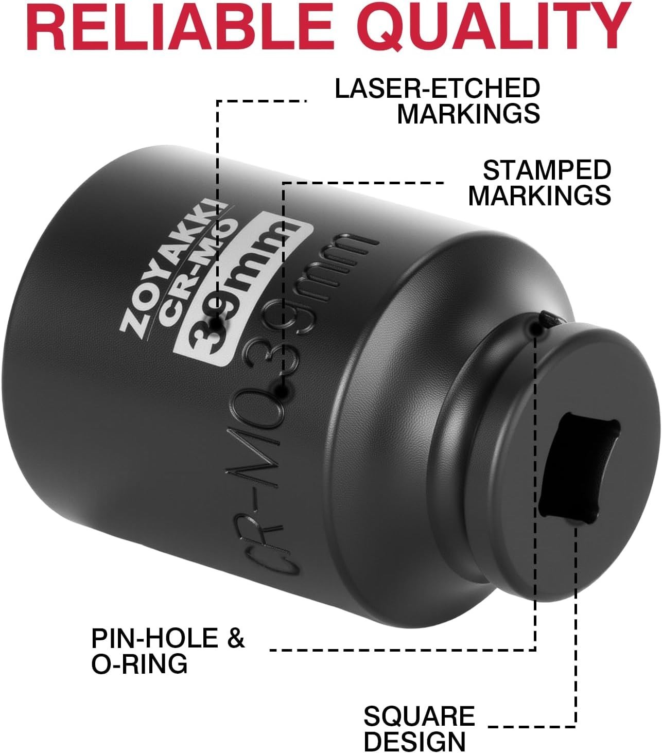 1/2″ Drive 39 mm Deep Impact Socket 6 PT CR-MO Axle Nut Removal