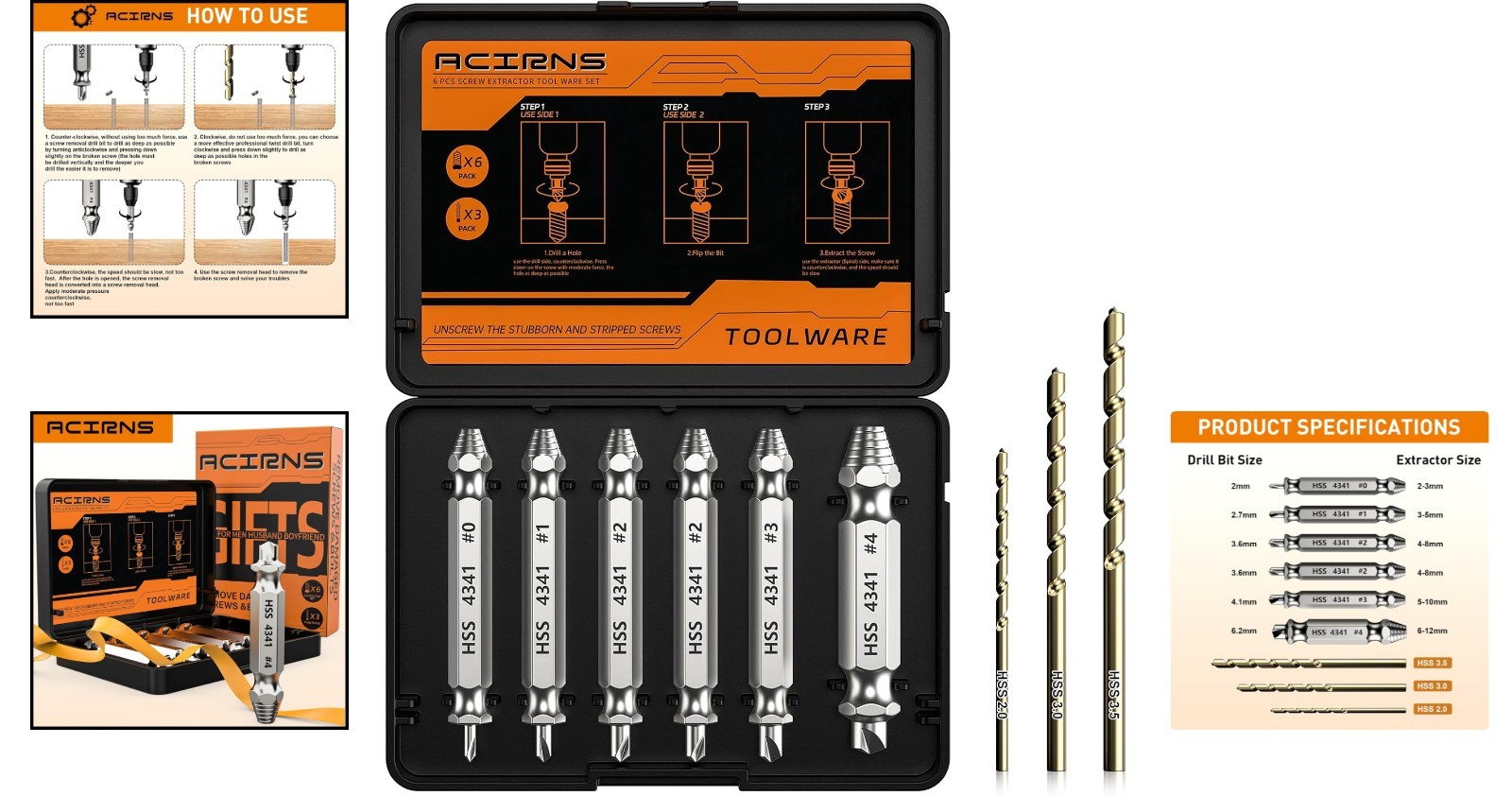 Durable High-Speed Steel Screw Extractor Set – Perfect for Fathers Day Gifts
