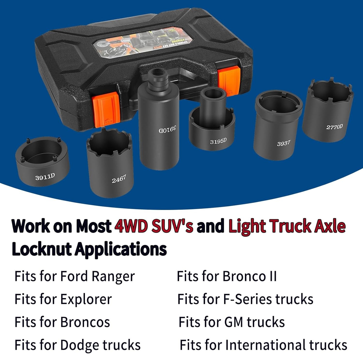 For Ford 41660D 6 Pack Spindle Nut Socket Set For Dana 44 50 80, F-series Trucks