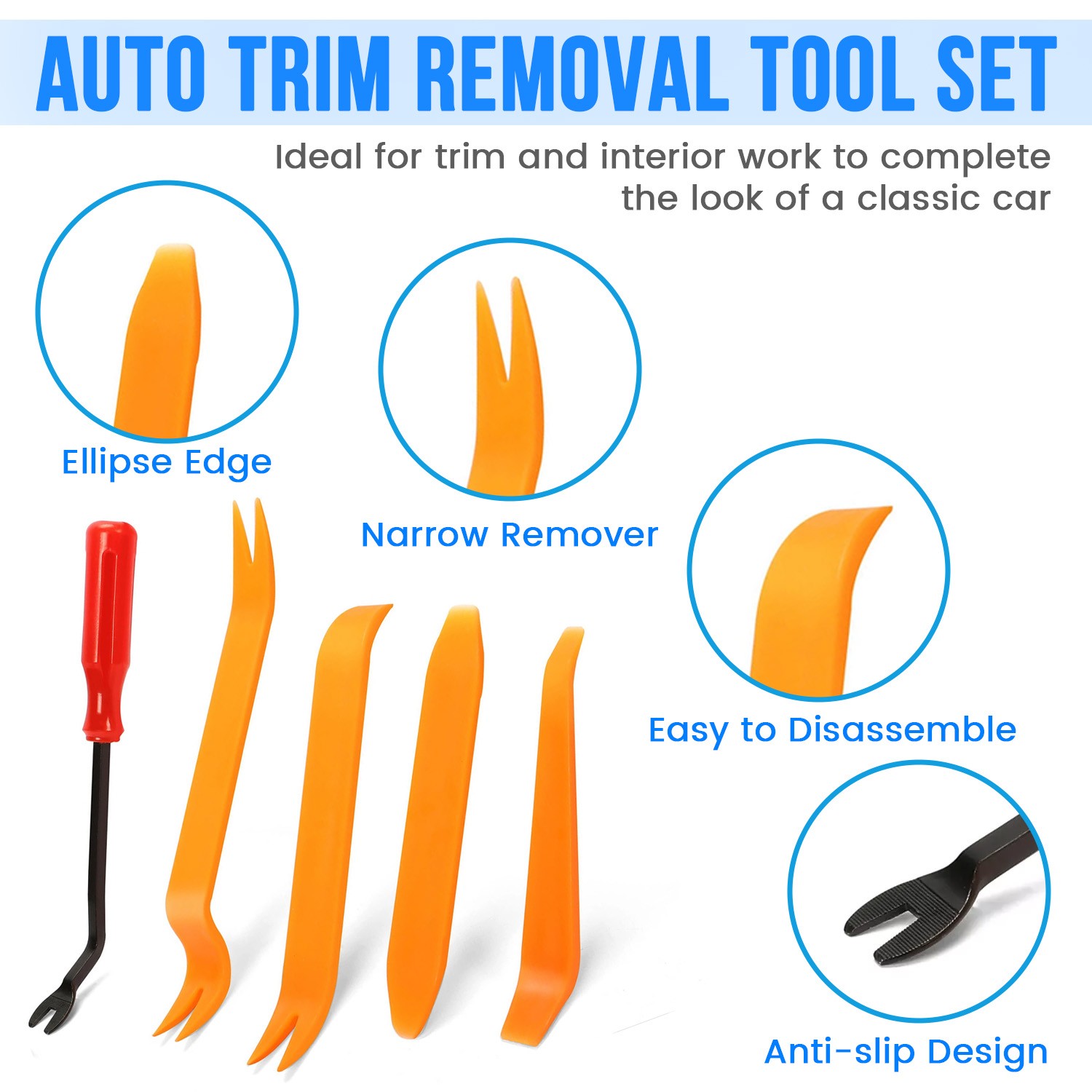 5 Auto Trim Removal Tool Kit Car Panel Door Window Fastener Remover Pry Tool Set