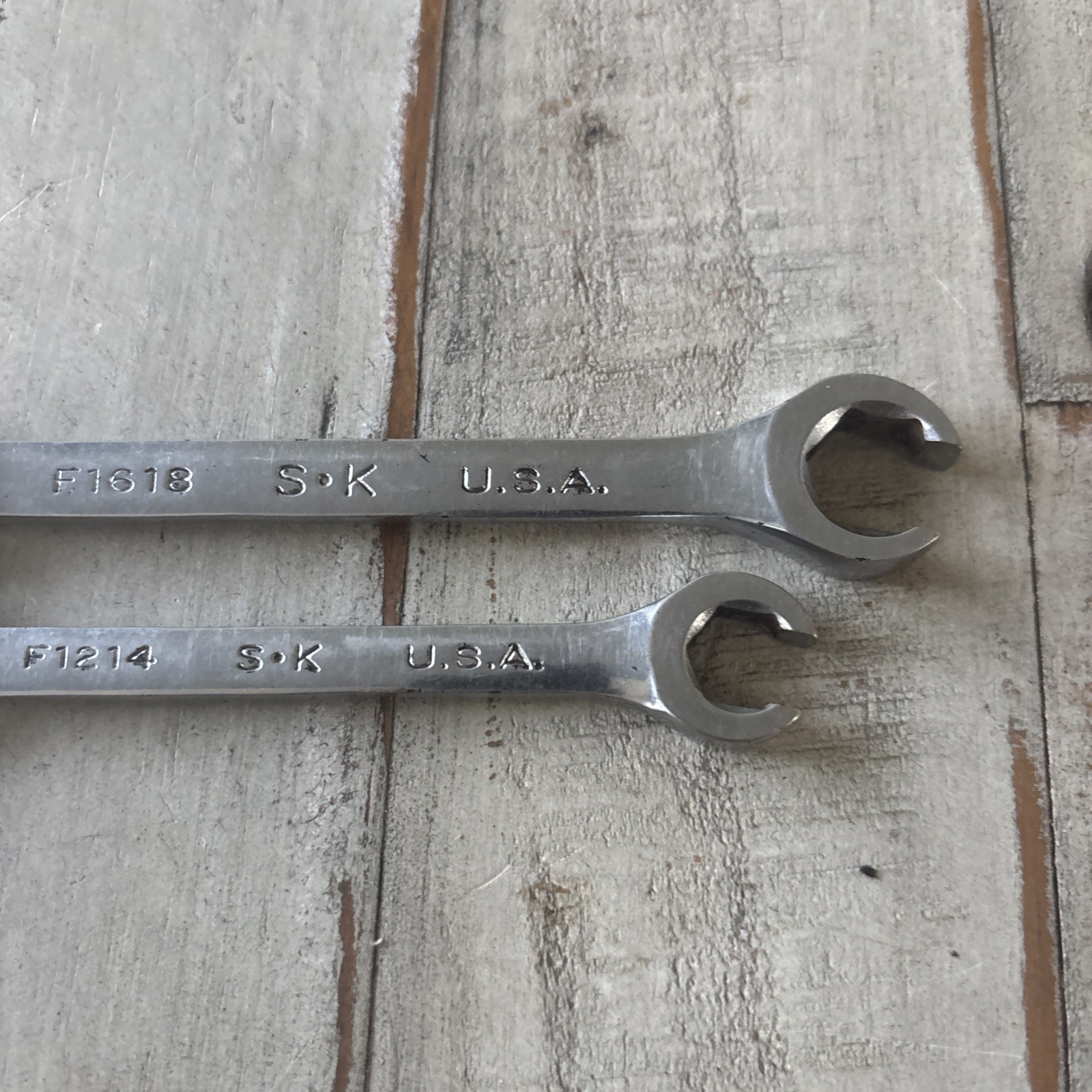 SK TOOLS USA FLARE NUT LINE WRENCH 2 pc SET 1/2 x 9/16 F1618 & 3/8 x 7/16 F1214
