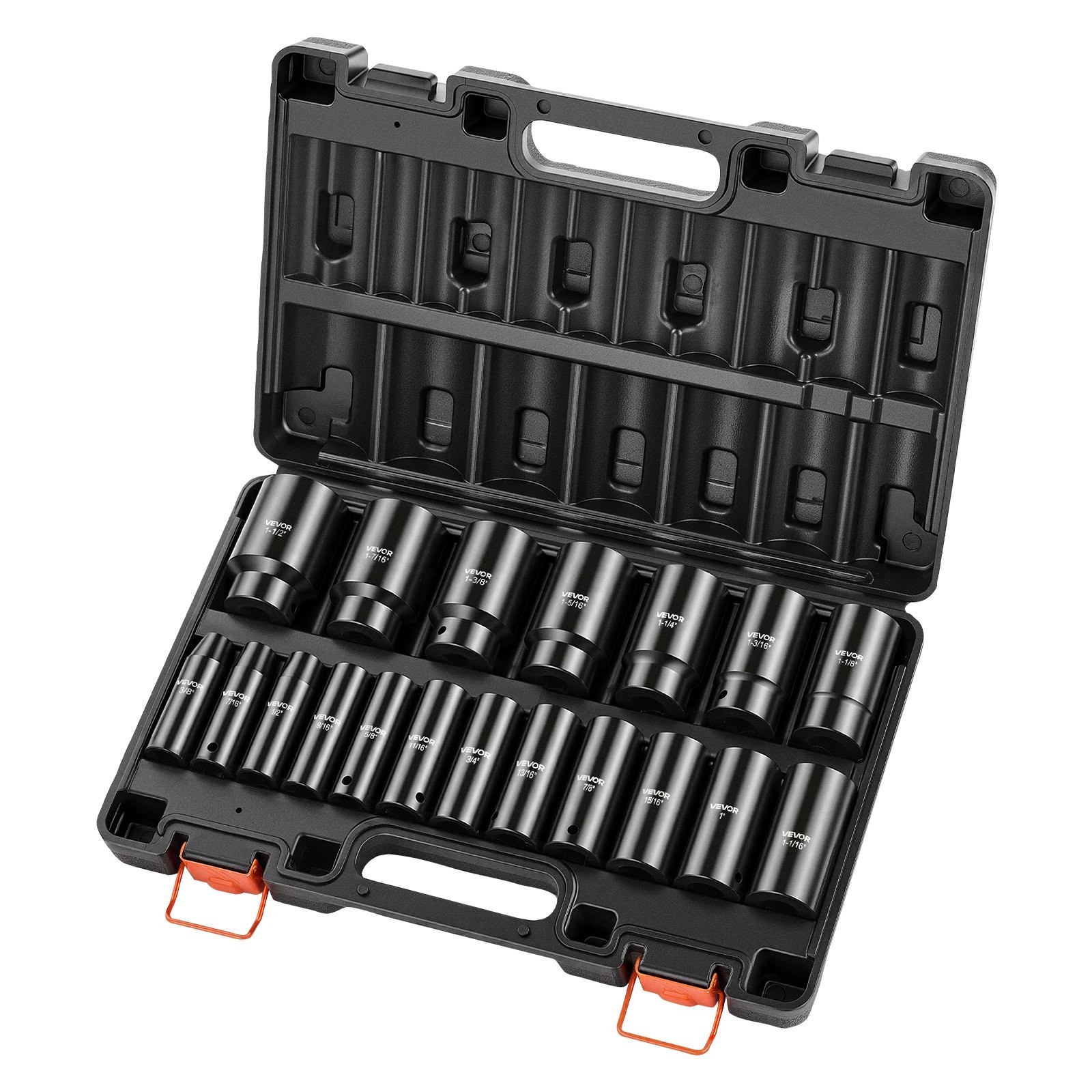 19Pcs 1/2″ Drive Impact Socket Set Deep 6 Point CR-V Steel SAE 3/8″ to 1-1/2″ He