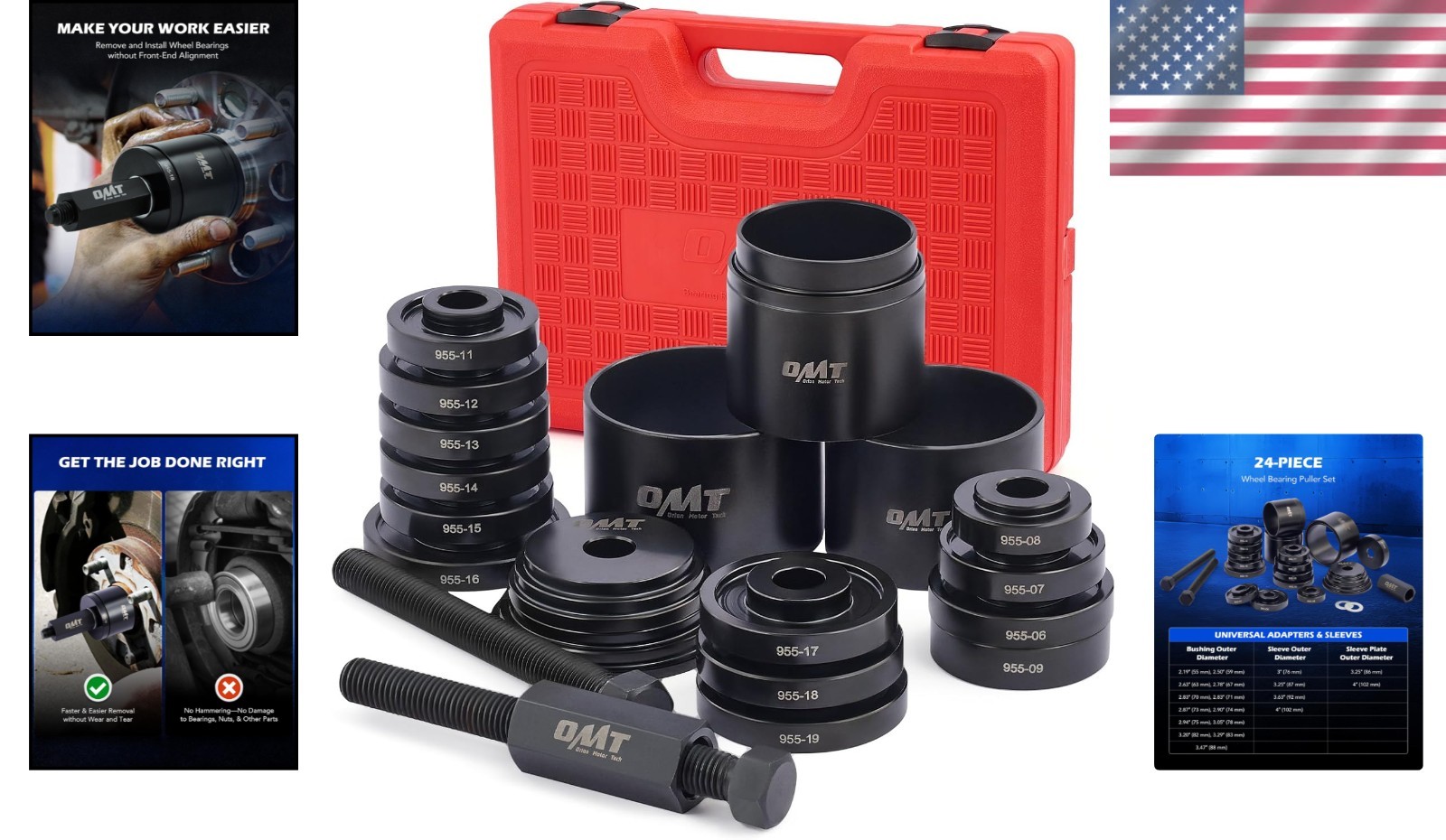 24pc Universal Wheel Bearing Puller Set for Easy Removal & Installation