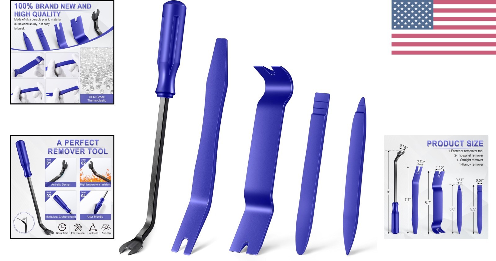Complete Blue Trim Removal Tool Set – 5 pcs Nylon Pry Tools with Safety Edges