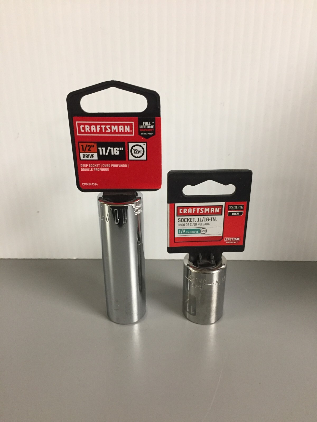 Craftsman 11/16 in. X 1/2 in. drive SAE 12 Point Deep & Shallow Standard Sockets