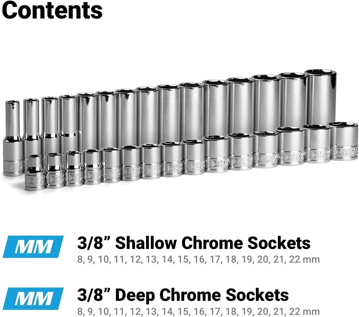 3/8 in. Drive Shallow and Deep 6-Point Socket Set Metric 30-Piece