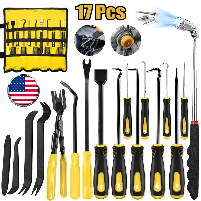 17Pcs Hook and Pick Set Auto Trim Removal Tool Kit,Clip Plier Remover Gasket Too