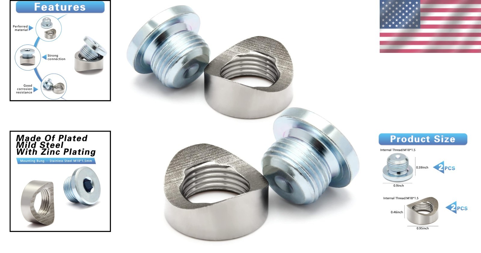Custom Notched Style Oxygen Sensor Bung & Plugs for Exhaust Systems (4 Count)