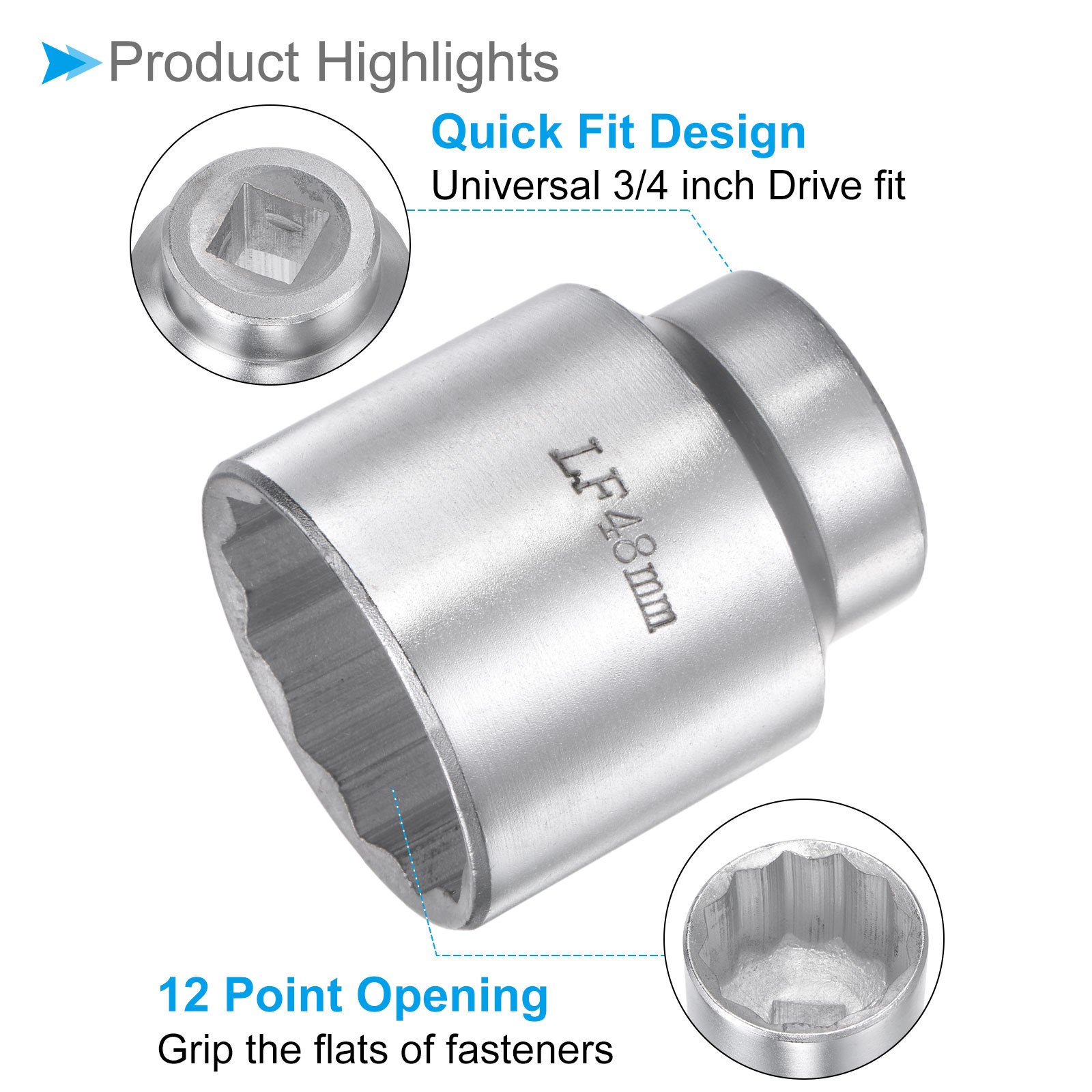 12-Point Impact Socket 3/4-Inch Square Drive 48mm Socket Alloy Steel