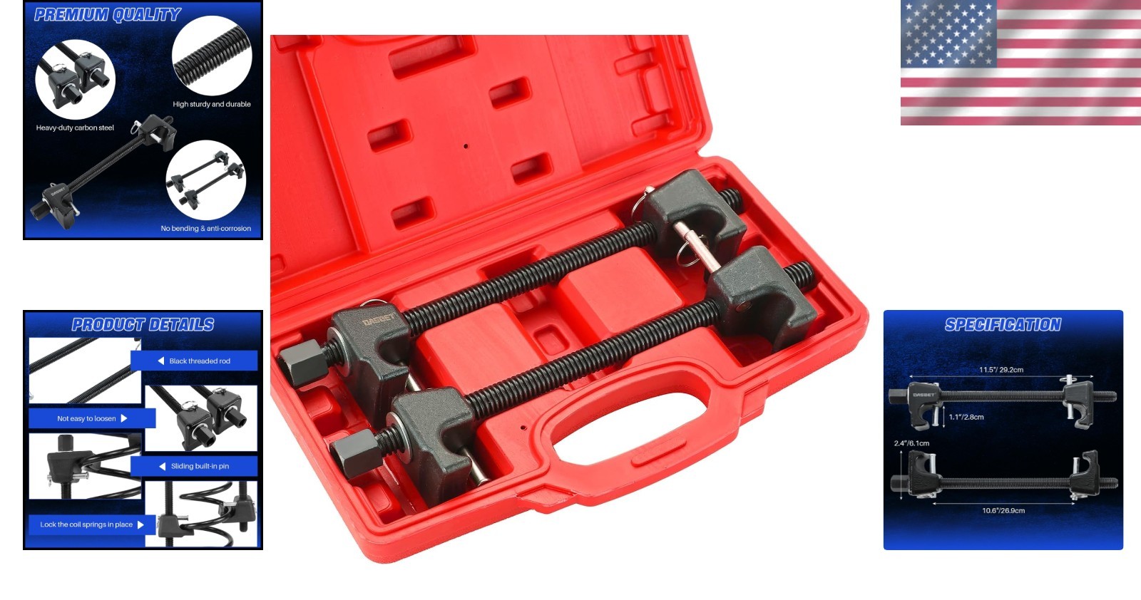 Automotive Spring Compressor Tool 10.5in Adjustable Range for One-Person Use