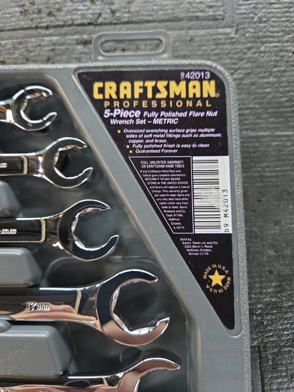 Craftsman Professional USA NOS 5 Piece Metric Flare Nut Wrench Set 9-42013