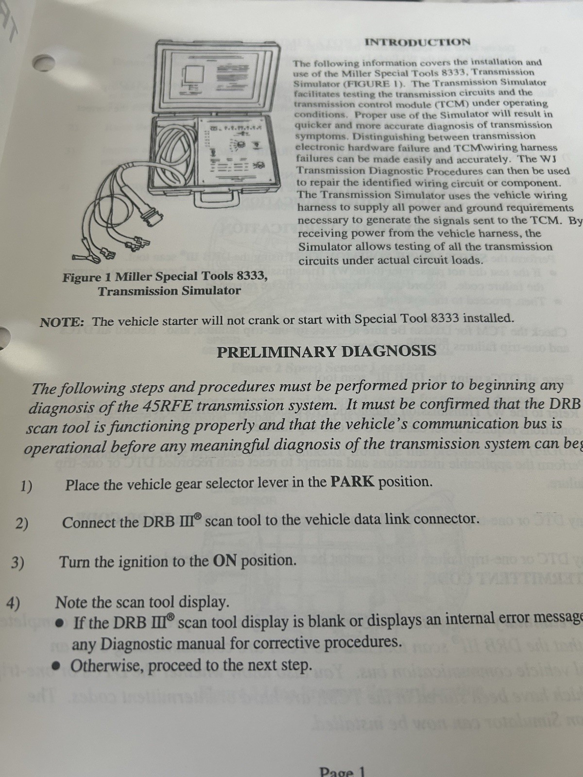 Miller Special Tool 833/45RFE Transmission Simulator Manual