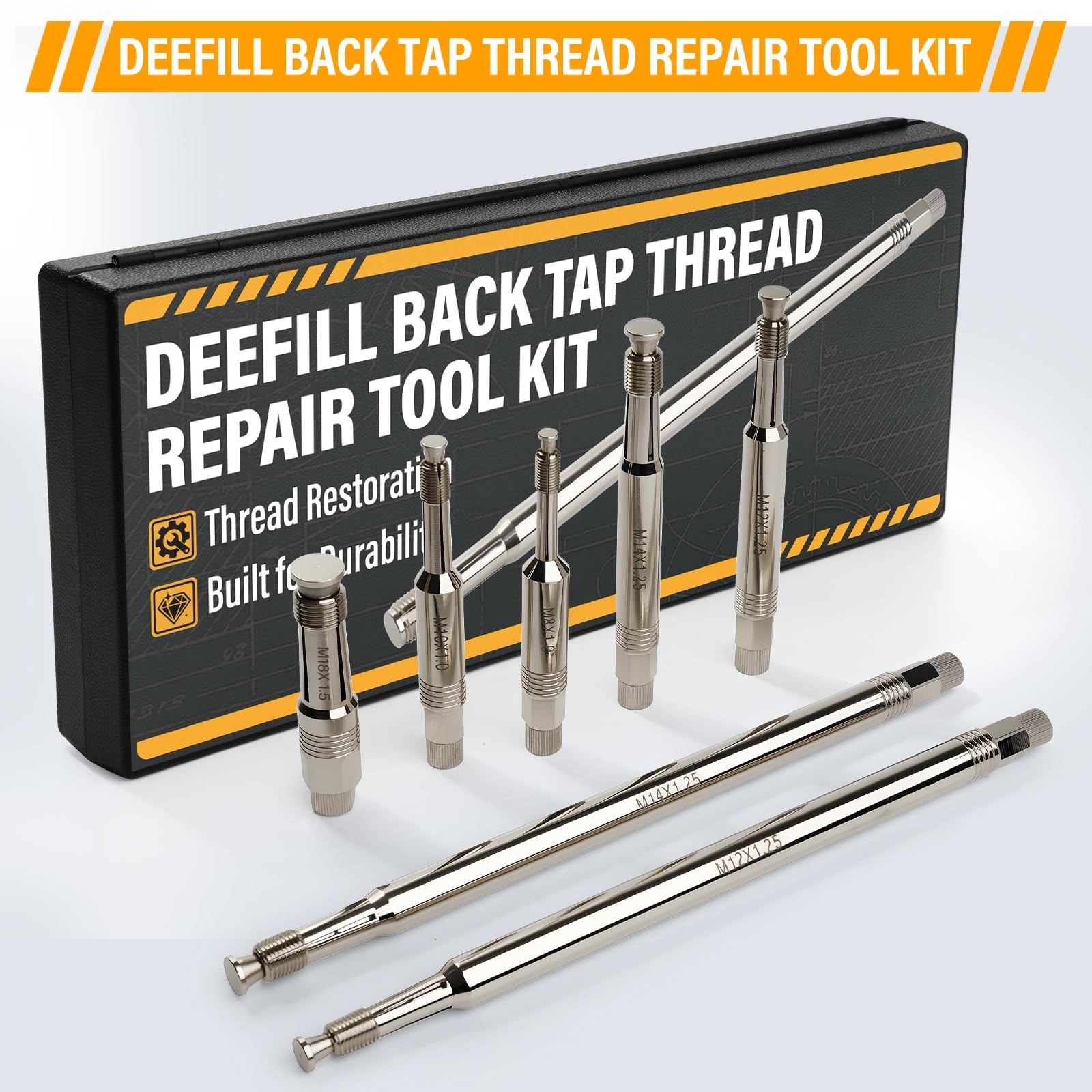 Thread Repair Tool Kit 7-Pack – M8 M10 M12 M14 M18 Spark Plug Chaser Set, No Hea
