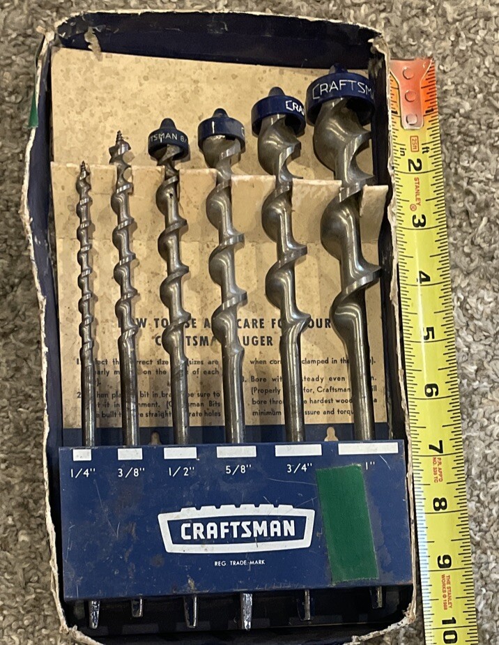 Craftsman USA 6-Piece Auger Bit Set with metal Rack No 4156