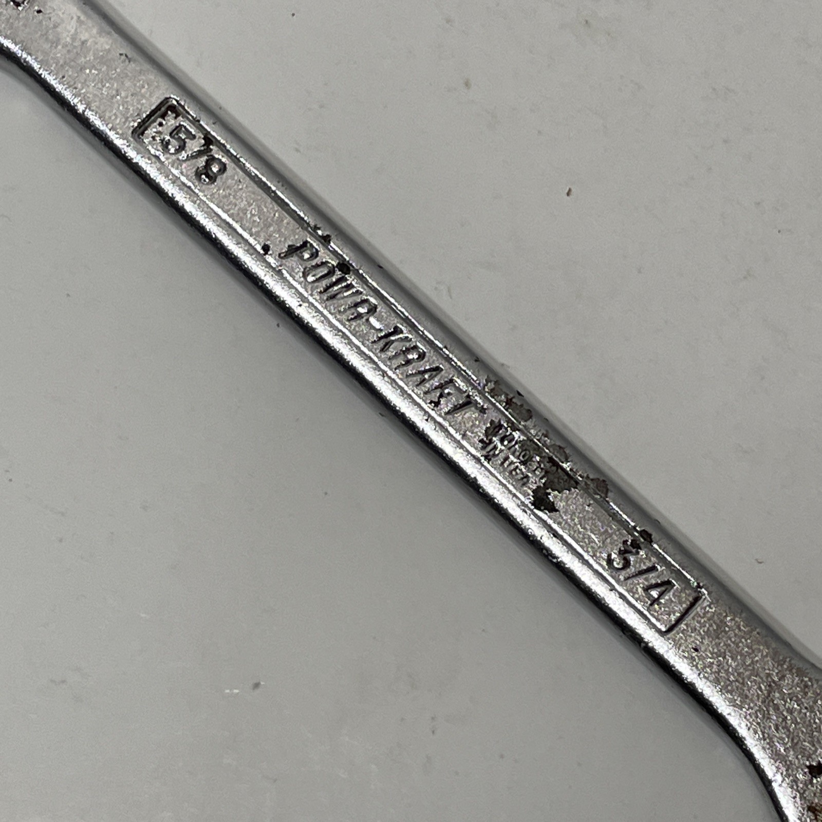 Powr-Kraft 5/8″ x 3/4″ Wrench Double Open End Satin Chrome 12 Point USA VTG SAE