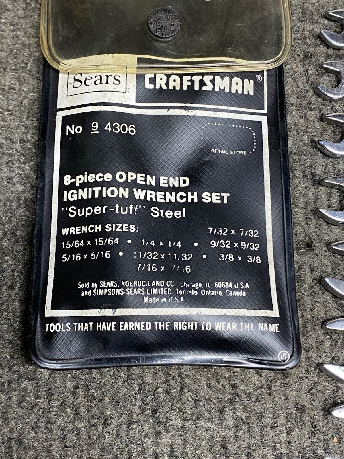 SEARS CRAFTSMAN 8 PC «SUPER TUFF» 4 WAY IGNITION WRENCH SET NO. 9-4306 USA