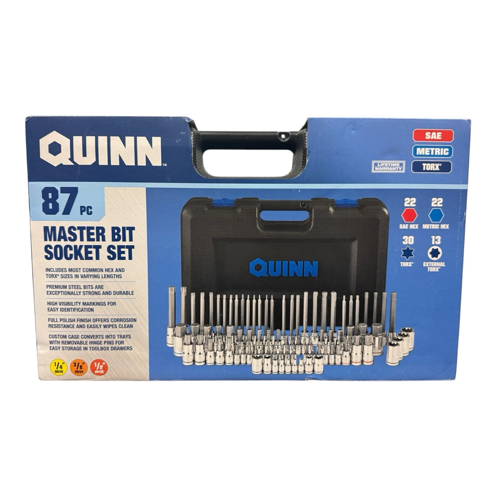 QUINN 87 Pc Master Bit Socket Set Professional Mechanics Tool Kit New Sealed