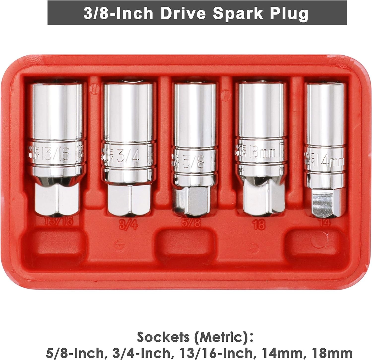 3/8-Inch Drive Spark Plug Socket Set: 5-Piece Chrome Vanadium Tools