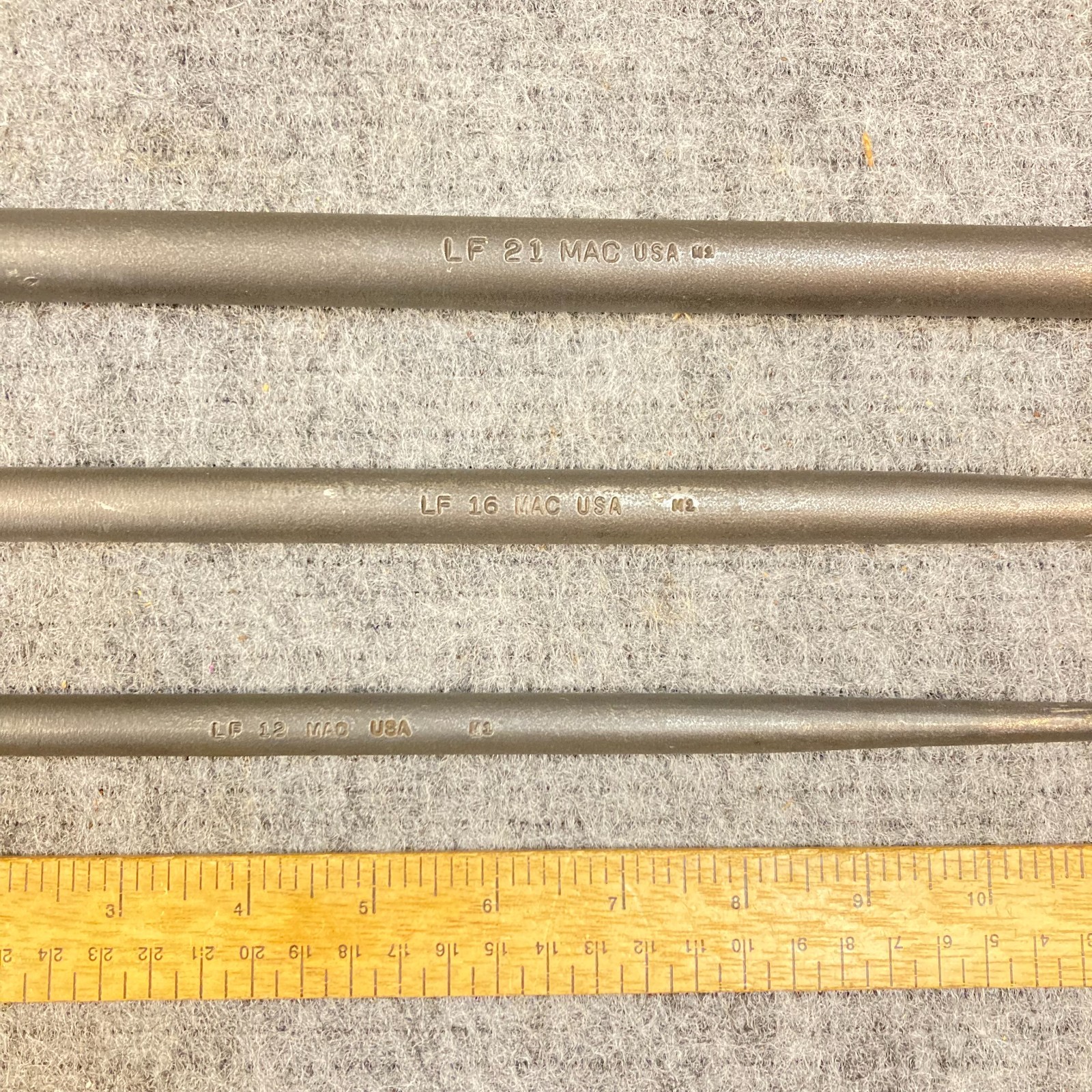 Vintage Mac Pry Bar Set 3 Pc Line Up Tool Rolling Lady Foot LF 21 LF16 LF12 USA