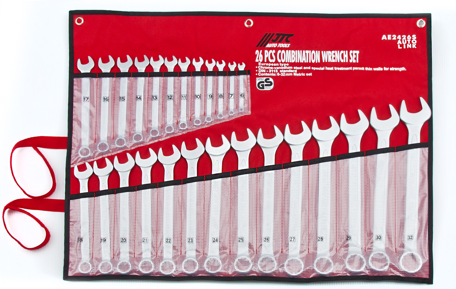 26 PCS Master Combination Wrench Set with Roll-up Storage Pouch 6-32mm