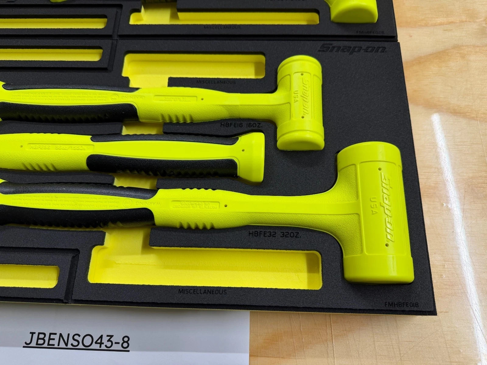 Snap-on Tools NEW 6pc HI VIZ YELLOW Dead Blow Hammer Set w/ PRO-FI Foam HBFE6FHV