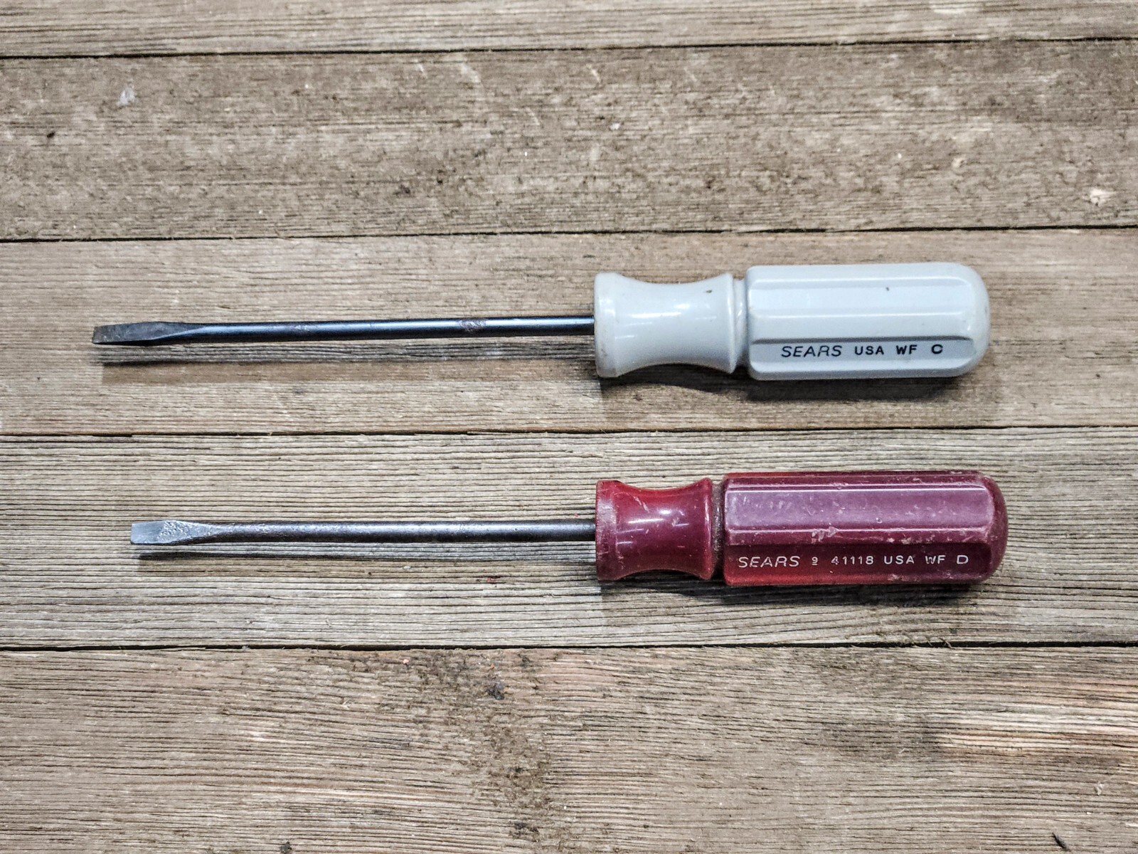 Sears USA Slotted 2 Piece Screwdriver Set -WF- With Burgundy & Gray Handles
