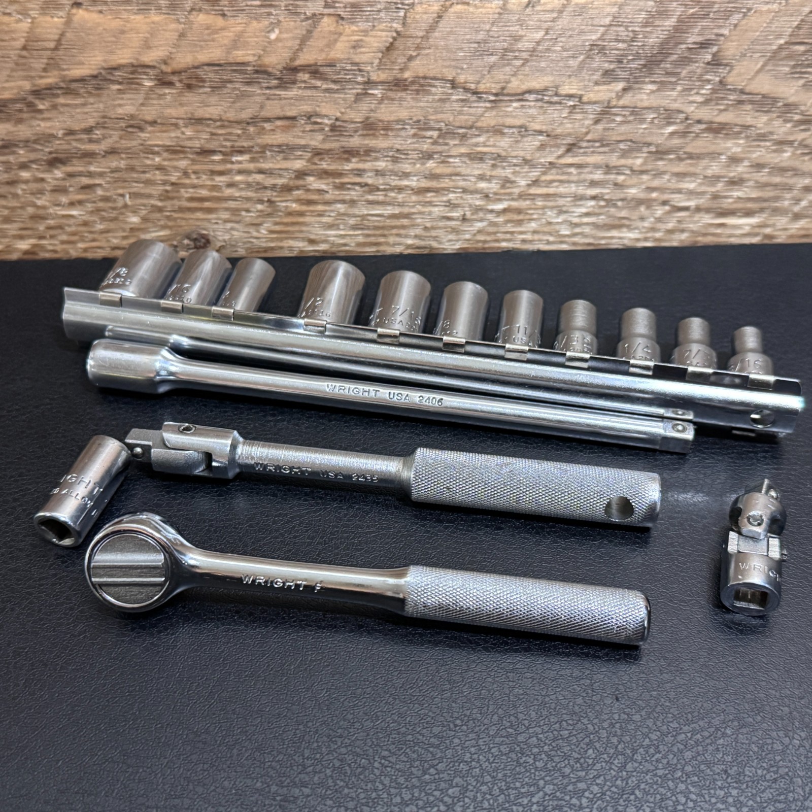 Wright Tool USA 1/4 Drive Socket Set 16pc Ratchet Extension Breaker Bar 6PT 10PT