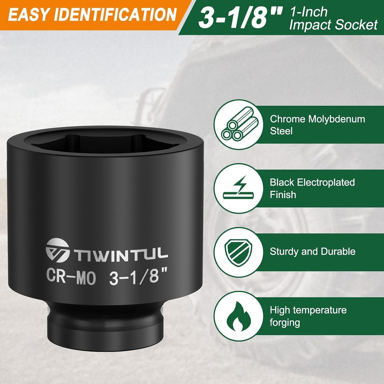 3-1/8″ Impact Socket 1″ Drive, Deep 6 Point CR-MO Heavy Duty Socket